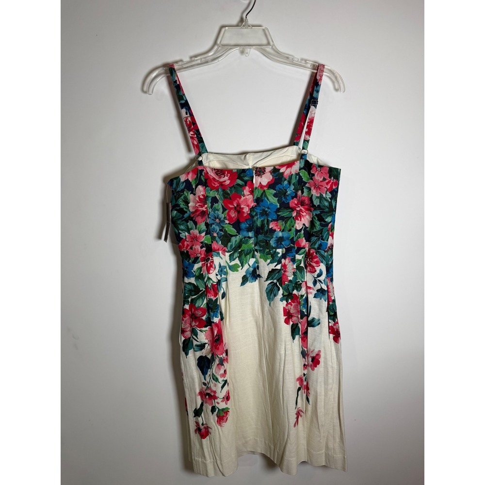 Tahari ASL Floral Linen Blend Spaghetti Strap Mini Dress Cream Multi 8 - Picture 3 of 8